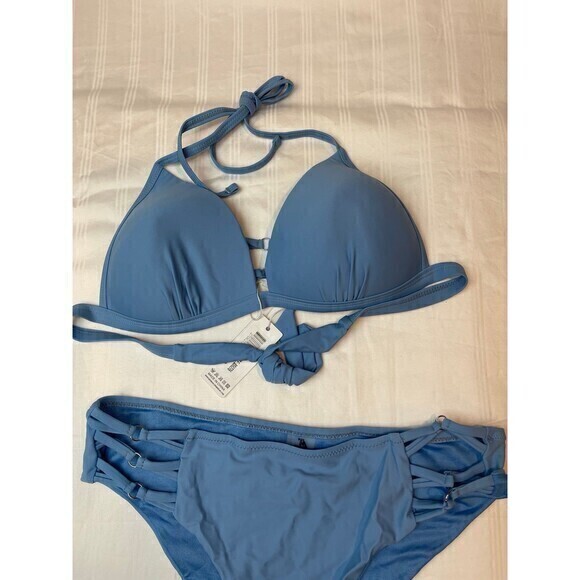 Mermaid Swimwear Blue Halter Strappy 2 Piece Bikini Size M RefM029 - Picture 7 of 8